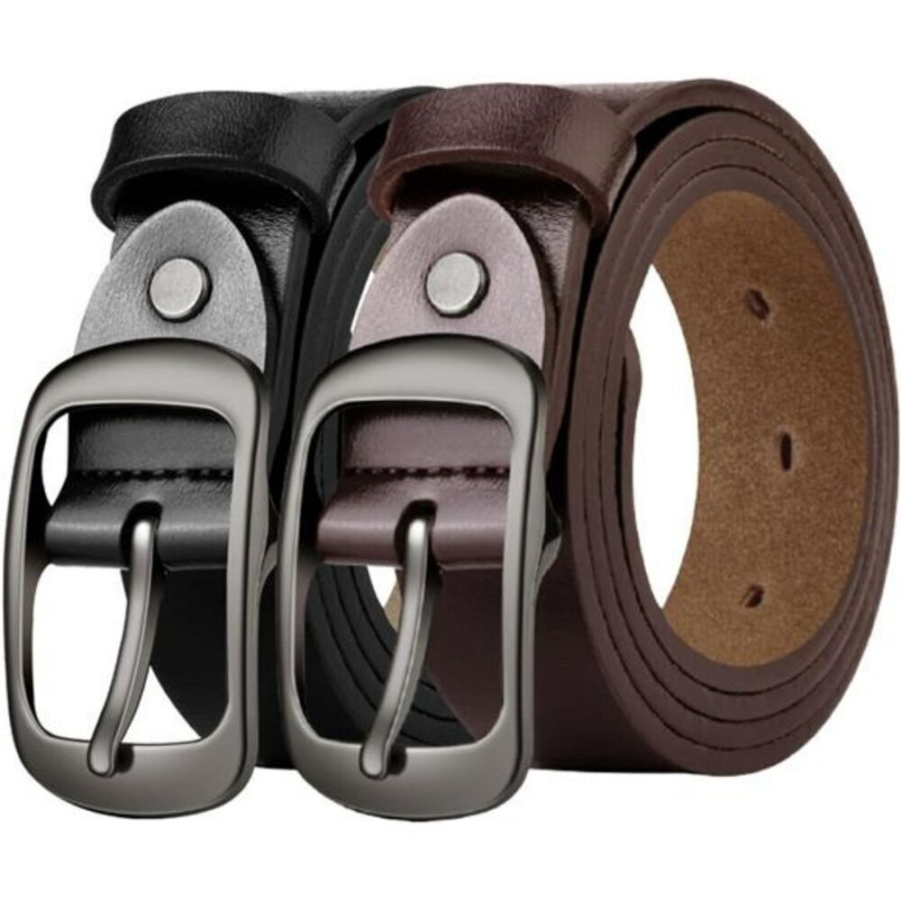 Womens leather belt 2 pack adjustable pin buckle waist belt for jeans pants dres
